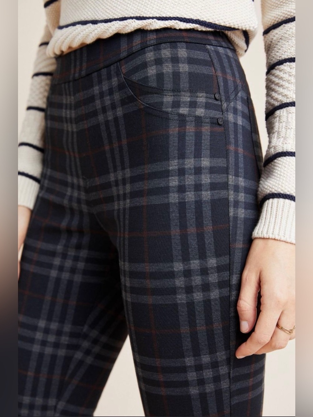 Sanctuary Anthropologie Gray Red Black Plaid Pull On Ponte Pant Sz XS